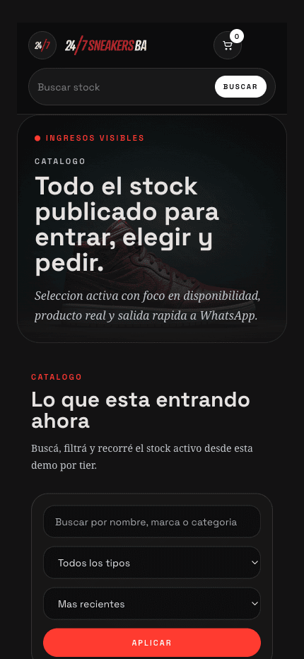 Vista del catálogo y búsqueda de una tienda premium